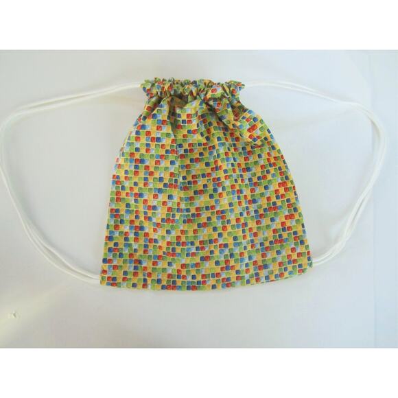 Multi Colored Squares Drawstring Backpack library bag travel bag - Picture 5 of 5